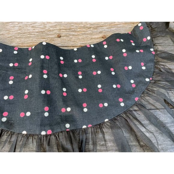 Vintage Hostess Apron Black Organdy pink polka dot - Picture 3 of 7